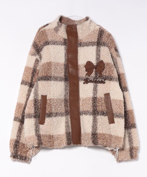 ブルゾン アウター 「HOOK」for girls リボン刺繍チェック柄ボア