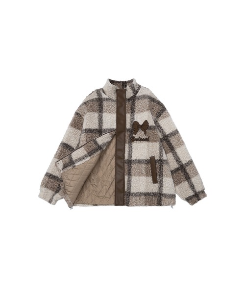 ブルゾン アウター 「HOOK」for girls リボン刺繍チェック柄ボア