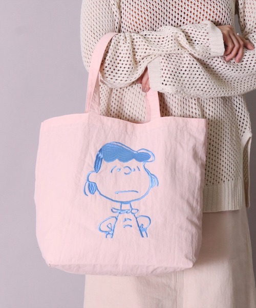 PEANUTS トートバッグ (ACT)「PEANUTS」フェイス 刺繍 ナイロン トート 