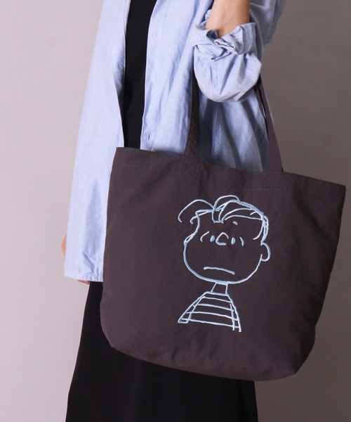 PEANUTS トートバッグ (ACT)「PEANUTS」フェイス 刺繍 ナイロン トート