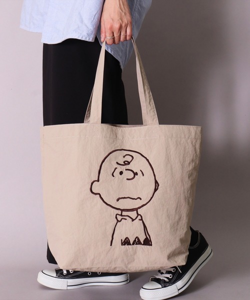 PEANUTS トートバッグ (ACT)「PEANUTS」フェイス 刺繍 ナイロン トート 