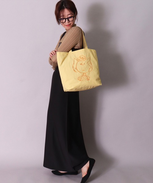 PEANUTS トートバッグ (ACT)「PEANUTS」フェイス 刺繍 ナイロン トート