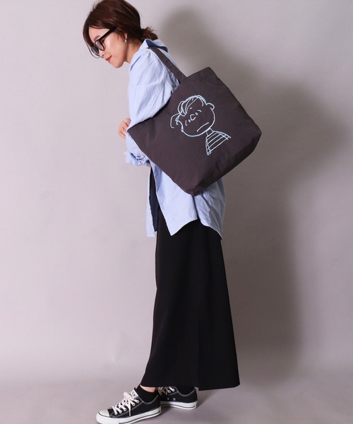 PEANUTS トートバッグ (ACT)「PEANUTS」フェイス 刺繍 ナイロン