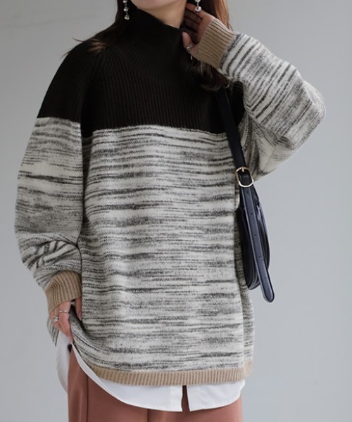 A13762 未使用品 バーバリー モヘアパネルボーダーニット グレー L A13762 未使用品 バーバリー モヘアパネルボーダーニット グレー L