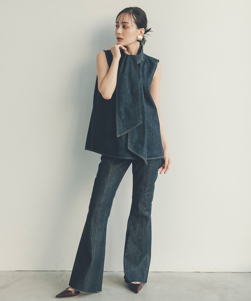 ✨新品　タグ付✨ anuans セミフレアデニム　ブルー　ストレッチ　サイズ1 Semi flare denim(0 GREY): パンツanuans