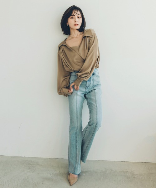 ✨新品　タグ付✨ anuans セミフレアデニム　ブルー　ストレッチ　サイズ1 Semi flare denim/セミフレアデニム（デニムパンツ）｜anuans
