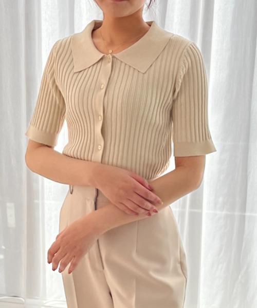 【WEB限定】ミッシュマッシュ MISCH MASCH 2025春夏新作 衿付きフロント釦リブニット/MM558303 （BEIGE） WEB限定】ミッシュマッシュ MISCH MASCH 2025春夏新作 衿付き