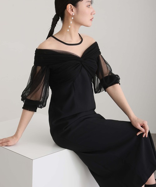 atlo（アトロ） ドレス ロング＆七分袖フォーマルチュールオフ