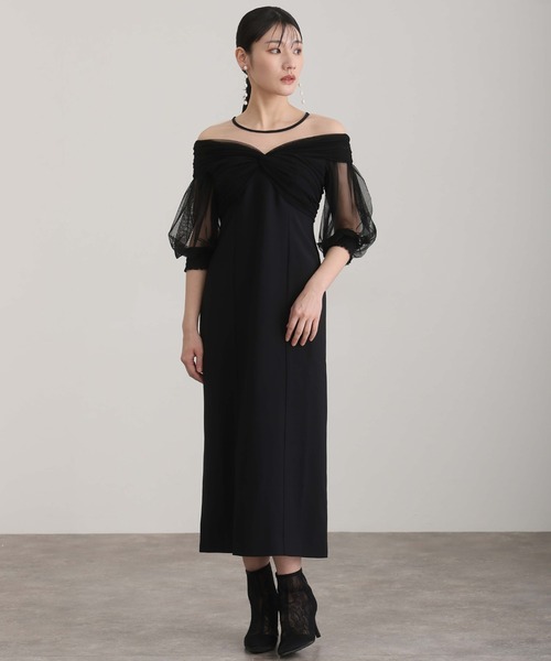atlo（アトロ） ドレス ロング＆七分袖フォーマルチュールオフ