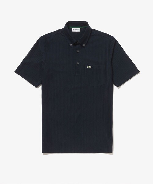 LACOSTE 日本製 ワイド ポロシャツ 鹿の子 ドロップ スリット 紺 LACOSTE（ラコステ） ポロシャツ インディゴ鹿の子地ポロシャツ メンズ
