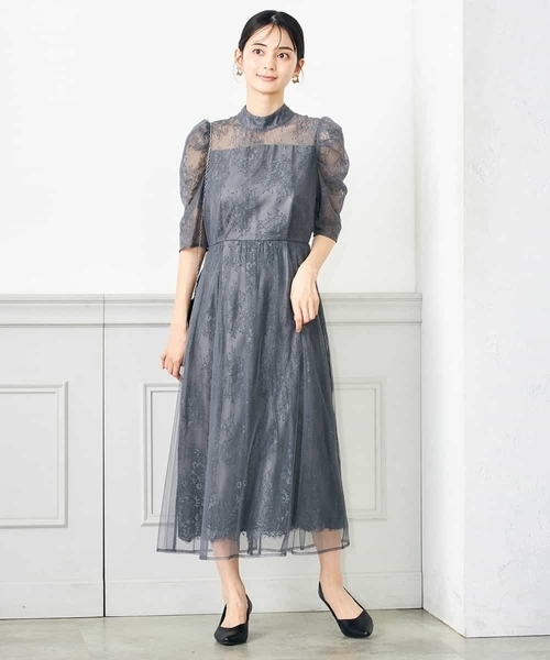6568.a.v.v 【極美品】フォーマル リボン チュール付き ワンピース a.v.v ドレス チュールレイヤードウエスト切り替えレース