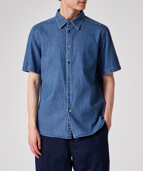 PS Paul Smith シャツ マルチカラーボタン デニム半袖シャツ / 152301