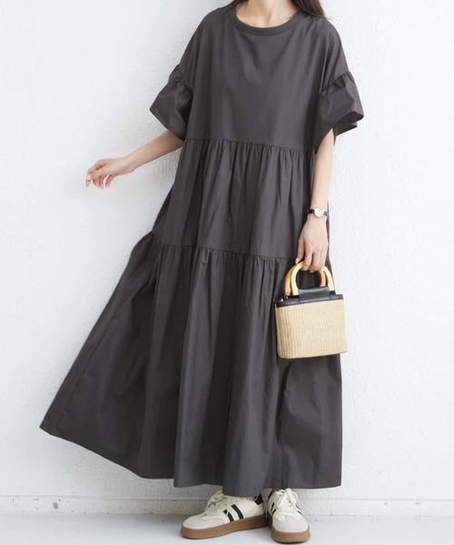 LAUREN　長袖　ワンピース　フリル　黒　Ｍ　新品 MAISON DE THERESE ワンピース フリルスリーブ ギャザールーズ