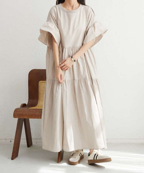 極美品 ハンドメイド作家SUNNY DAYS フリル襟 ギャザーロングワンピース MAISON DE THERESE（メゾン ド テレーズ） ワンピース フリルスリーブ