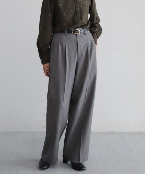 ワイドパンツ パンツ TWグレンチェック タックワイドパンツ レディース