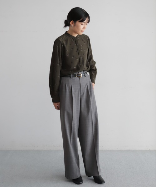 ワイドパンツ パンツ TWグレンチェック タックワイドパンツ レディース