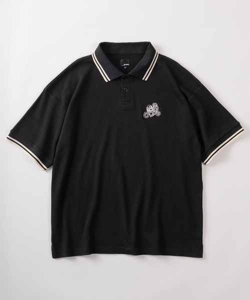 tシャツ 「85」ワンポイント ハート刺繍 ワッフル ライン入り