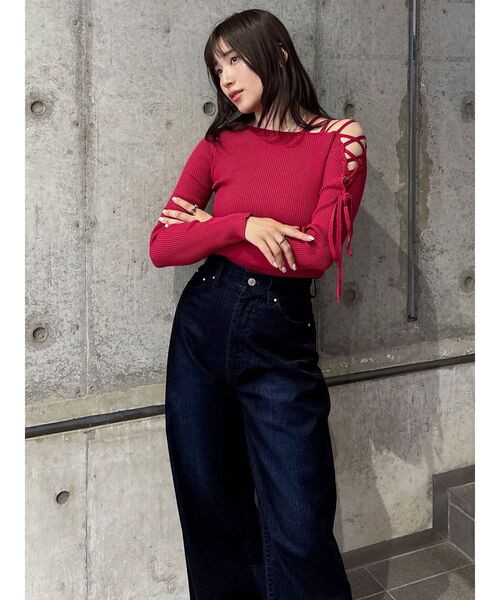 ムルーア セットアップ対応 フロッキーバレルレッグデニムパンツ MURUA ジーンズ デニム デニムパンツ 「セットアップ対応