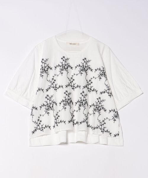 tシャツ コットンローンコード刺繍＋ビーズ＋天竺カットソー レディース