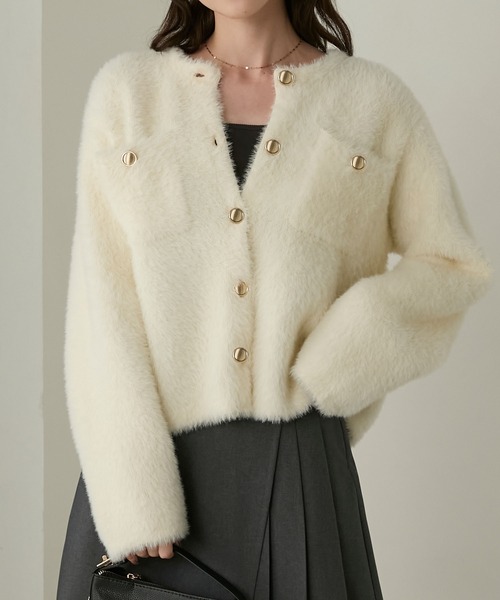 23AW FRAMeWORK シャギーニットカーディガン 金ボタン ホワイト 23AW FRAMeWORK シャギーニットカーディガン 金ボタン ホワイト