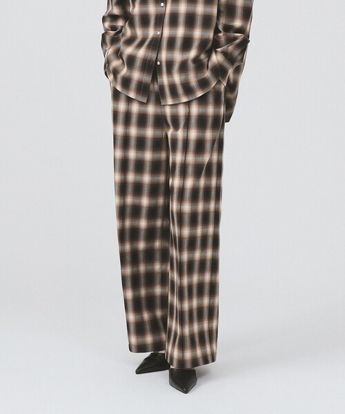 Ray BEAMS チェックセットアップ Ray BEAMS パンツ オンブレチェック ワイド レディース