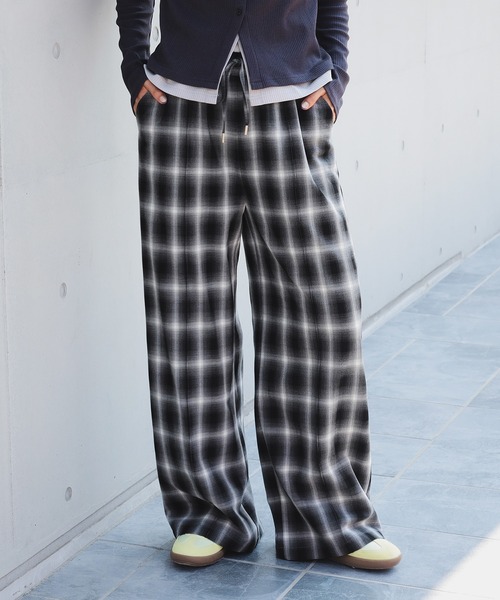 Ray BEAMS（レイ ビームス） パンツ オンブレチェック ワイド パンツ