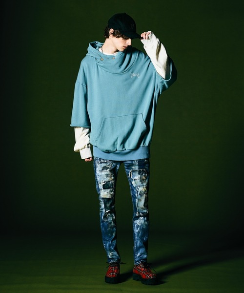 「glamb」 ダメージ加工デニムパンツ L インディゴブルー メンズ