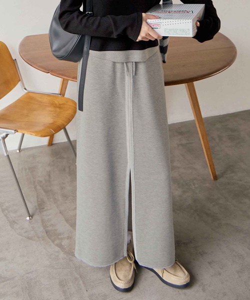 グレー スリット入り ロングスカート ロング スカート フロントスリットスウェットスカート : ZOZOTOWN