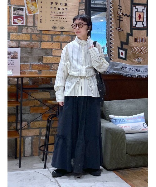 niko and…（ニコアンド） ブラウス シャツ ドロストストライプレース