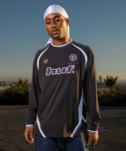 HUF / HUF LUX JERSEY/LS CREW/長袖Tシャツ/XL/ポリエステル/BLK HUF（ハフ） tシャツ LUX JERSEY LS CREW メンズ レディース