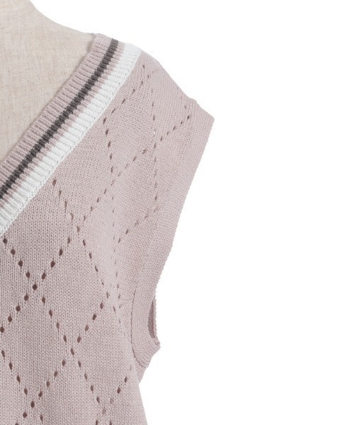 axes femme ベスト ジレ ダイヤ柄チルデンニットベスト レディース