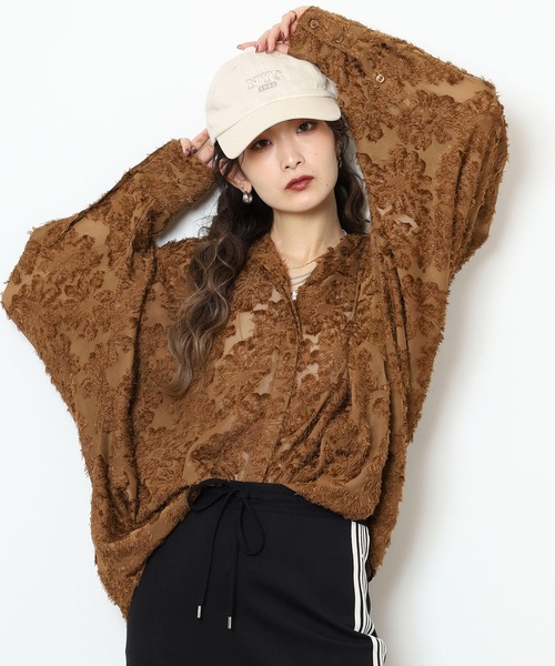 ブラウス シャツ A.N.L フリンジジャガードブラウス レディース
