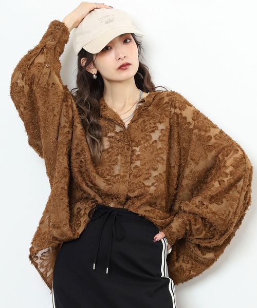 ブラウス シャツ A.N.L フリンジジャガードブラウス レディース 