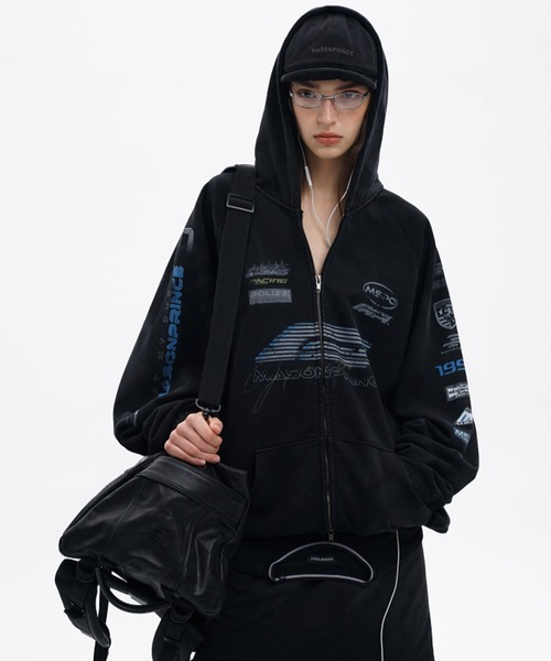 ブラック オーバーサイズ パーカー 裏起毛 バックプリント プルオーバー パーカー SEASONAL GRAPHIC