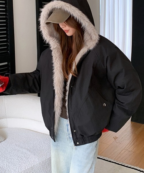 emi+ ブルゾン アウター フード付きファードッキングブルゾン