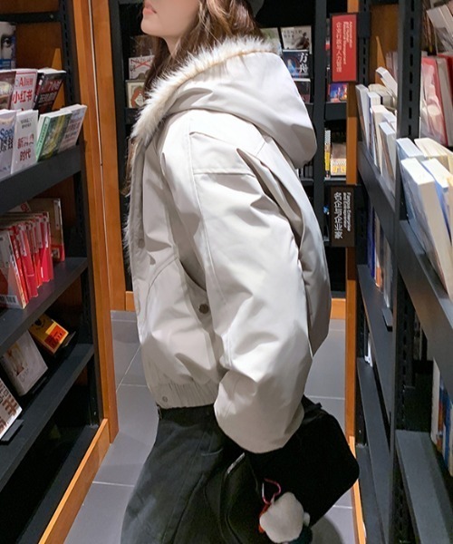 emi+ ブルゾン アウター フード付きファードッキングブルゾン