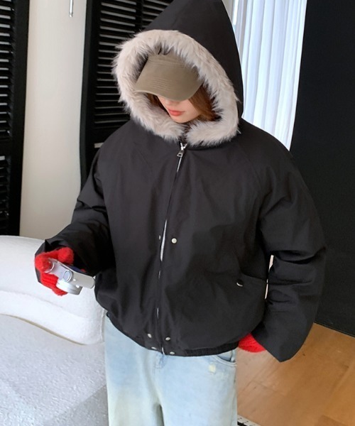 UNDECORATED MAN ファー キルティング ドッキングブルゾン emi+ ブルゾン アウター フード付きファードッキングブルゾン