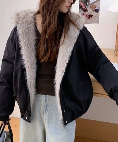 emi+ ブルゾン アウター フード付きファードッキングブルゾン