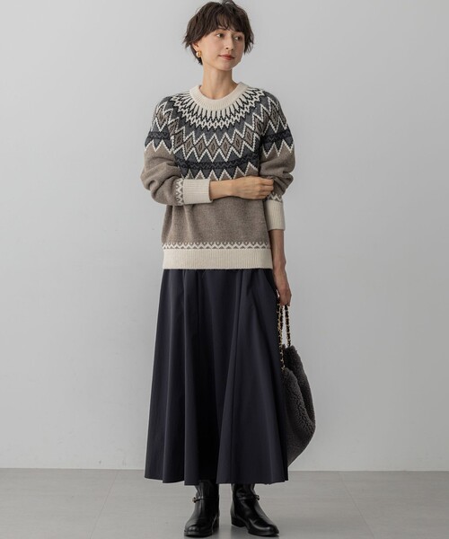 ニット セーター 「洗える」ジャガード クルーネック レディース