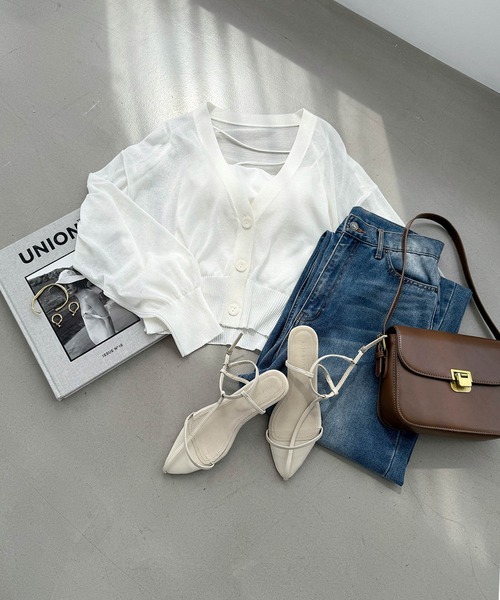 「andme」 「alma design」ニットカーディガン M ブルー レディース_画像7