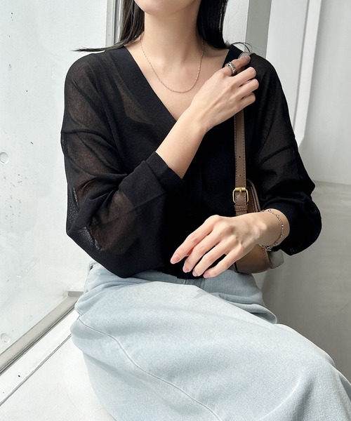 「andme」 「alma design」ニットカーディガン M ブルー レディース_画像9