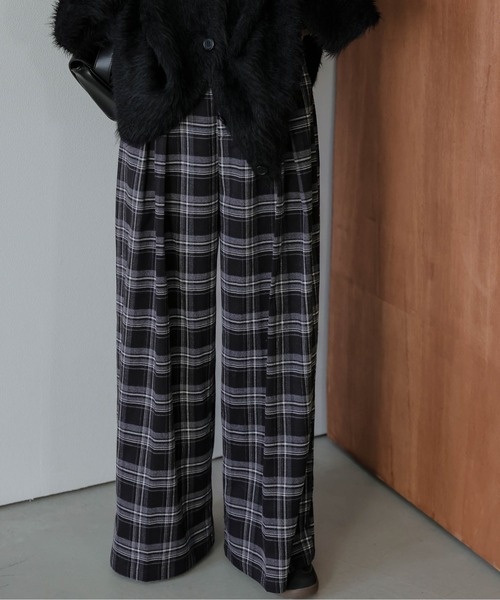 パンツ チェックルーズシルエットタックパンツ レディース : ZOZOTOWN