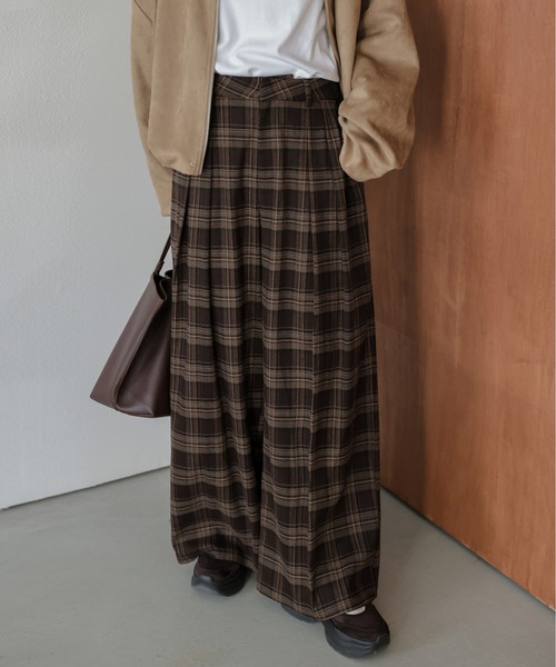 パンツ チェックルーズシルエットタックパンツ レディース : ZOZOTOWN