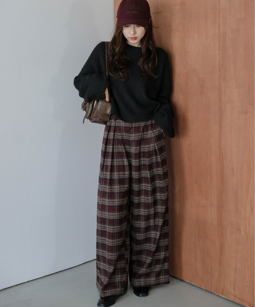 パンツ チェックルーズシルエットタックパンツ レディース : ZOZOTOWN