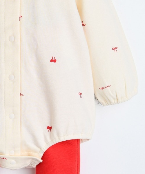 ベビー服 ロンパース 「3点セット」レッドリボン長袖ボディスーツ ロンパース3点セット（ボタン付き）
