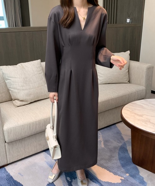 「ECLIN」 長袖ワンピース S ダークブラウン レディース_画像5