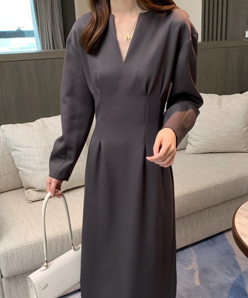 「ECLIN」 長袖ワンピース S ダークブラウン レディース_画像6