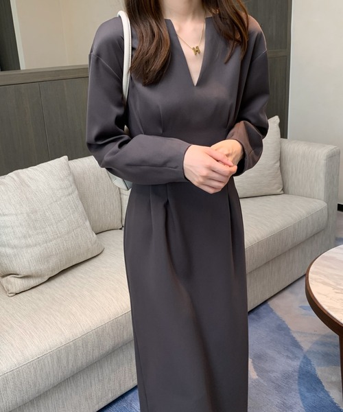 「ECLIN」 長袖ワンピース S ダークブラウン レディース_画像7