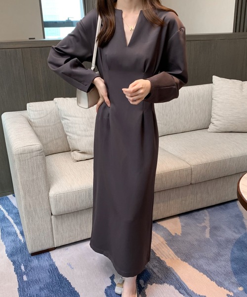 「ECLIN」 長袖ワンピース S ダークブラウン レディース_画像9