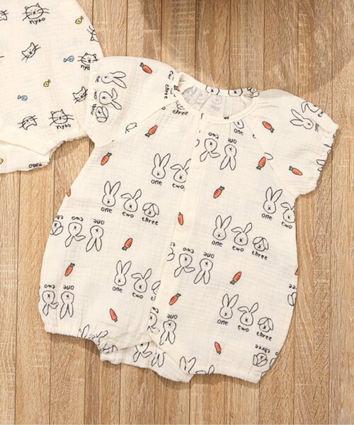 BREEZE（ブリーズ） ベビー服 ロンパース ねこ・うさぎガーゼロンパス